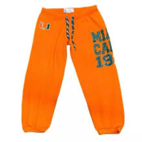 E5 College Classics Mens Womens Miami Hurricanes Capri Sweatpants Orange Medium - Picture 1 of 6